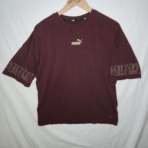 Puma Ladies Burgundy Power Glam Cropped Short Sleeve Tee Shirt Size M